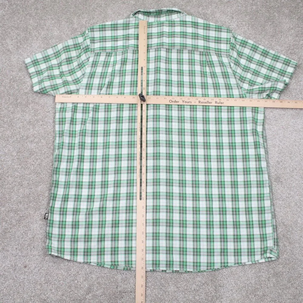 The North Face Shirt Mens XL Green/Gray Plaid Short Sleeve Cotton/Poly Button‎